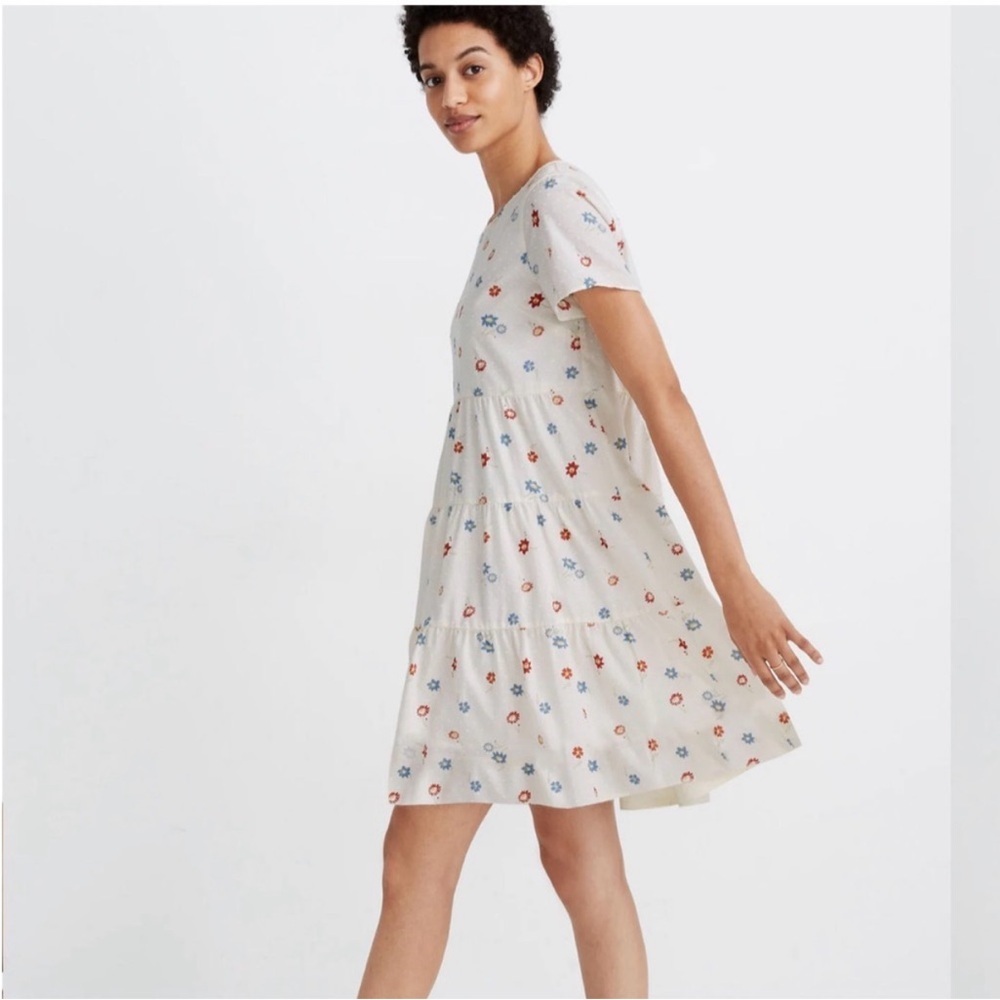 Women’s Madewell Tiered Mini Dress Size Small clipdot Floral Heyday White